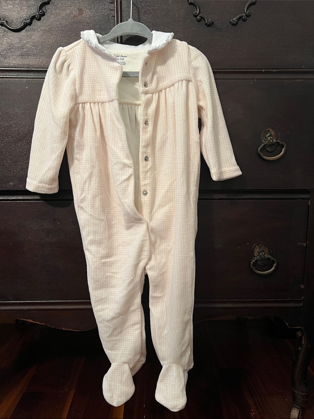 Footed One-Piece Sleep Suit in Cream with Soft Pink X Print